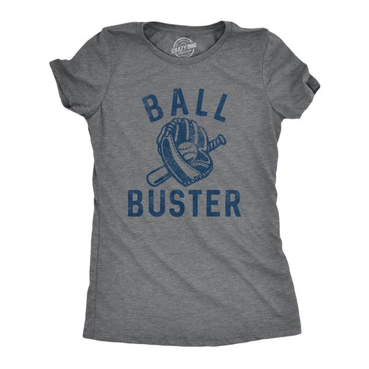 Womens Ball Buster T Shirt Funny Sarcastic Baseball Bat Joke Tee for Ladies Funny Womens T Shirts Cute Slimming Top Comfortable Soft Womenswear Sarcastic Tops for Women Funny Baseball Top Women's Dark Grey
