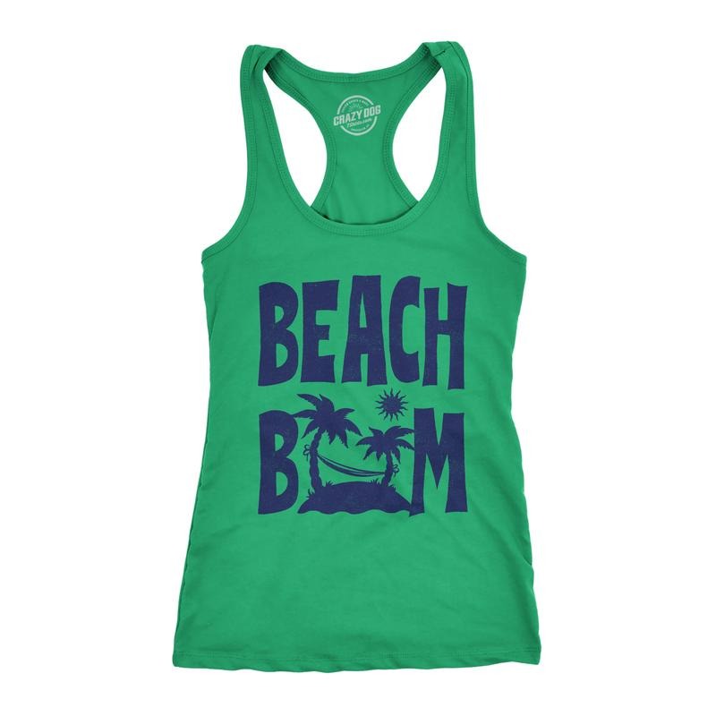 Womens Beach Bum Fitness Tank Funny Sandy Ocean Shoreline Vacation Lovers Sleeveless Tee For Ladies Funny Racerback Tank Cute Slimming Tank tops with Plus Sizes Sarcastic Tank Top for Women Funny Green -
