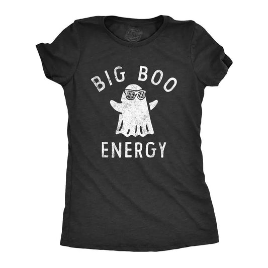 Womens Big Boo Energy T Shirt Funny Spooky Halloween Bed Sheet Ghost Tee For Ladies Funny Womens T Shirts Cute Slimming Top Comfortable Soft Womenswear Halloween Tops for Women Funny Sarcastic Top Black -