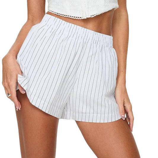 Womens Boxer Shorts Casual Summer Cotton Pajama Lounge Sleep Pj Gingham Plaid Shorts Y2K Elastic High Waist Split Hem Wide Leg Short Pants Beach Bottoms