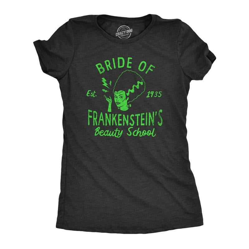 Womens Bride Of Frankensteins Beauty School T Shirt Funny Spooky Halloween Party Tee For Ladies Funny Womens T Shirts Cute Slimming Top Comfortable Soft Womenswear Halloween Tops for Women Women's Black -