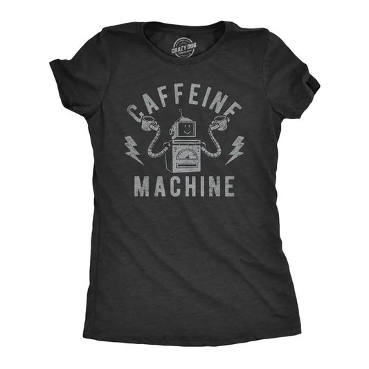 Womens Caffeine Machine T Shirt Funny Robot Coffee Lovers Joke Tee For Ladies Funny Womens T Shirts Cute Slimming Top Comfortable Soft Womenswear Sarcastic T Shirt for Women Funny Coffee T Shirt Black -