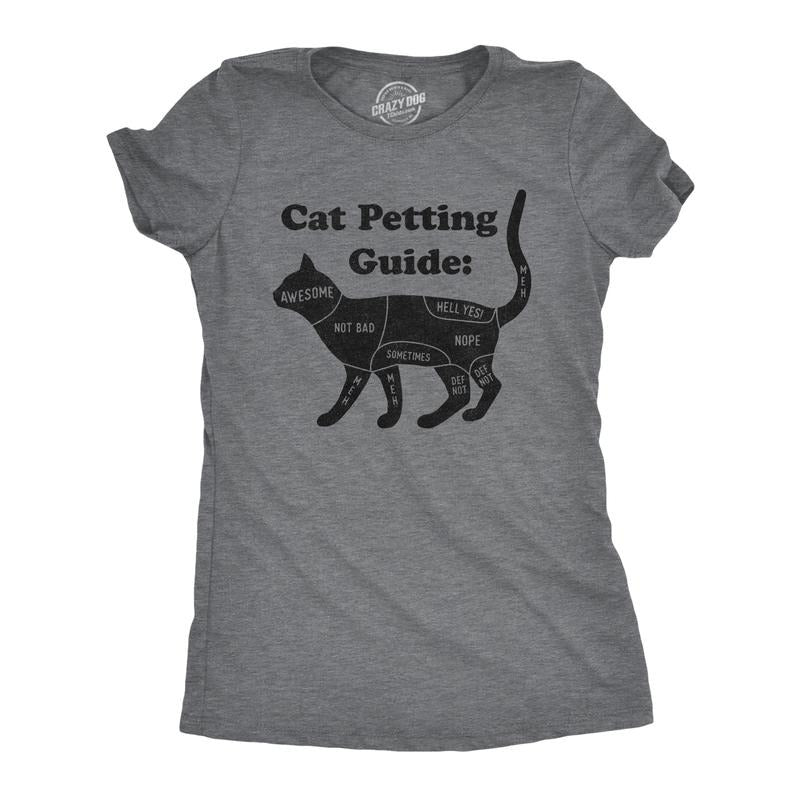 Womens Cat Petting Guide T Shirt Funny Pet Kitty Lover Crazy Cat Lady Novelty Tee Funny Womens T Shirts Cute Slimming Top Comfortable Soft Womenswear Funny Cat Top Women's Novelty Tees Dark Grey