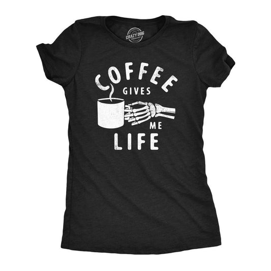 Womens Coffee Gives Me Life T Shirt Funny Caffeine Lovers Java Addicts Joke Tee For Ladies Funny Womens T Shirts Cute Slimming Top Comfortable Soft Womenswear Funny Coffee T Shirt Women's Novelty T Black -