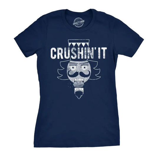 Womens Crushin It T Shirt Funny Christmas Nutcracker Tee For Ladies Funny Womens T Shirts Cute Slimming Top Comfortable Soft Womenswear Christmas Tops for Women Women's Novelty Tees Navy