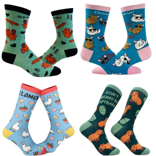 Womens Cute Animal Socks Bundle 4 Pack Socks With Funny Graphics For Ladies Funny Graphic Socks Comfortable Fitted Spandex Cotton