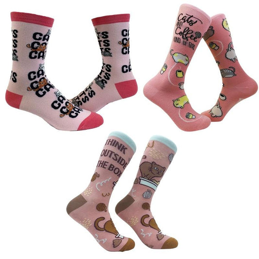 Womens Cute Cat Socks Bundle 3 Pack Socks With Funny Graphics For Ladies Funny Graphic Socks Comfortable Fitted Spandex Cotton