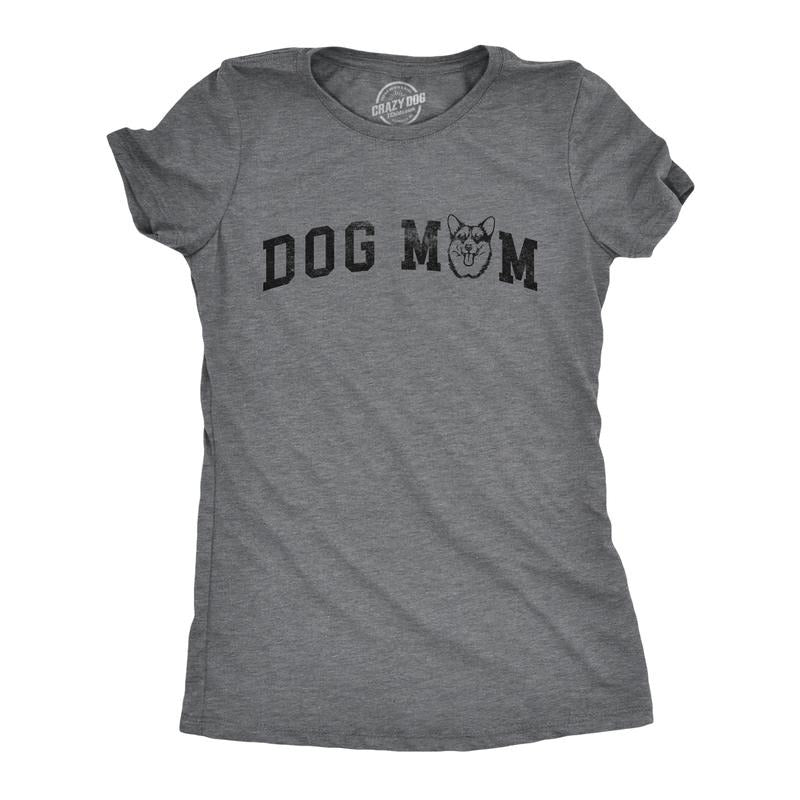 Womens Dog Mom Corgi T Shirt Funny Cute Puppy Pet Corgis Lovers Tee For Ladies Funny Womens T Shirts Cute Slimming Top Comfortable Soft Womenswear Funny Dog Top Women's Novelty Tees Dark Grey