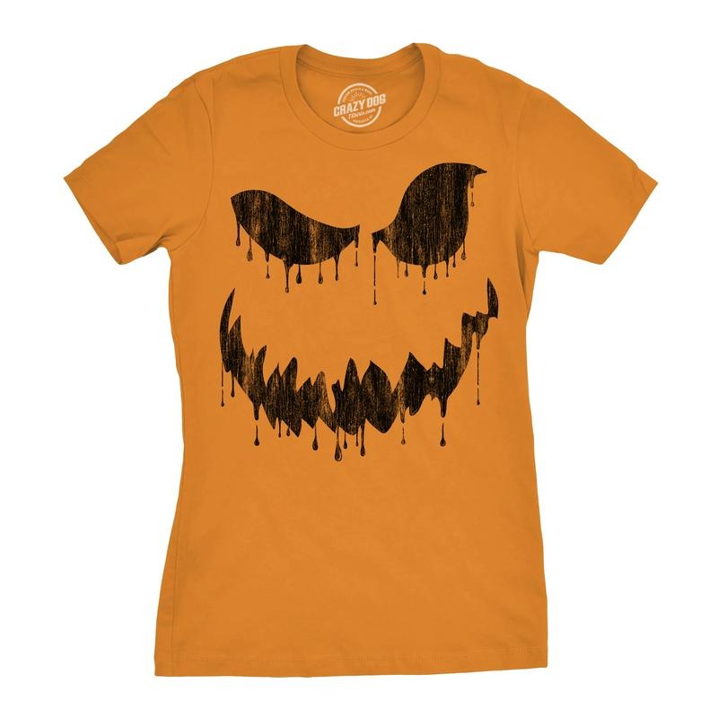 Womens Drippy Dan Pumpkin T Shirt Funny Halloween Jack O Lantern Creepy Smile Tee For Ladies Funny Womens T Shirts Cute Slimming Top Comfortable Soft Womenswear Halloween Tops for Women Women's Orange - M