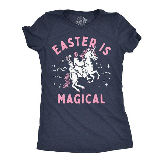 Womens Easter Is Magical Funny T Shirt Sarcastic Easter Bunny Graphic Tee For Ladies Funny Womens T Shirts Cute Slimming Top Comfortable Soft Womenswear Easter Tops for Women Funny Unicorn Top Women's Navy -