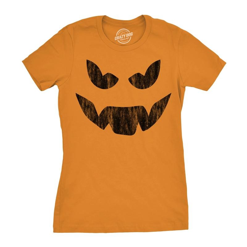 Womens Evil Eddie Pumpkin T Shirt Funny Halloween Jack O Lantern Dark Smile Tee For Ladies Funny Womens T Shirts Cute Slimming Top Comfortable Soft Womenswear Halloween Tops for Women Women's Novelty Orange - S