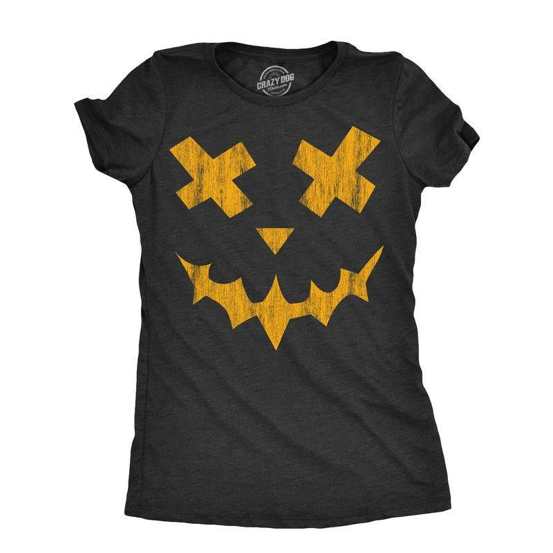 Womens Excellent Xavier Pumpkin T Shirt Funny Halloween Jack O Lantern Freaky Smile Tee For Ladies Funny Womens T Shirts Cute Slimming Top Comfortable Soft Womenswear Halloween Tops for Women Women's Black - L