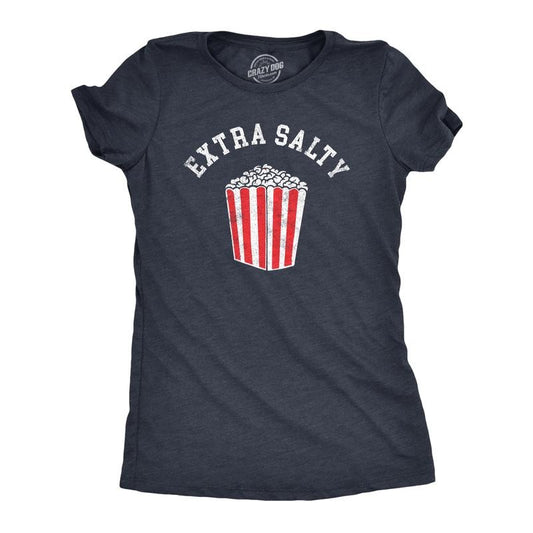 Womens Extra Salty T Shirt Funny Large Popcorn Upset Mad Joke Tee for Ladies Funny Womens T Shirts Cute Slimming Top Comfortable Soft Womenswear Food Tops for Women Funny Sarcastic Top Women's Novelty Navy -