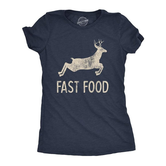 Womens Fast Food T Shirt Funny Deer Hunting Season Novelty Graphic Tee Funny Womens T Shirts Cute Slimming Top Comfortable Soft Womenswear Funny Hunting Top Women's Novelty Tees Navy