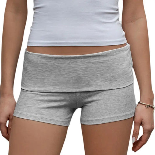 Womens Fold Over Shorts Elastic Waist Y2k Lounge Shorts Foldover Cute Pajama Micro Bottoms Sexy Skinny Mini Shorts Sleepwear