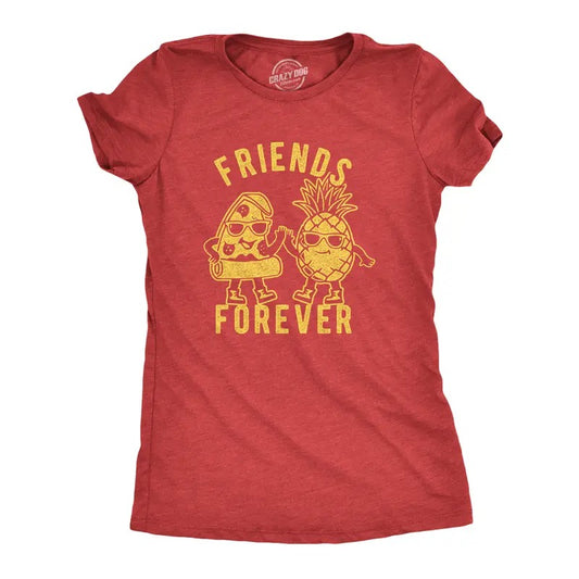 Womens Friends Forever Pizza And Pineapple Tshirt Funny Novelty Food Graphic Tee For Ladies Funny Womens T Shirts Cute Slimming Top Comfortable Soft Womenswear Funny Food T Shirt Women's Novelty T Red