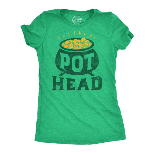 Womens Funny T Shirt Pot Head St Patricks Day Sarcastic Tee for Ladies Funny Womens T Shirts Cute Slimming Top Comfortable Soft Green -