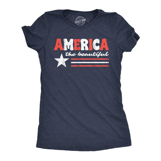 Womens Funny T Shirts America The Beautiful Sarcastic Patriotic Graphic Novelty Tee For Ladies Funny Womens T Shirts Cute Slimming Top Comfortable Soft Womenswear Patriotic Tops for Women Women's Navy -