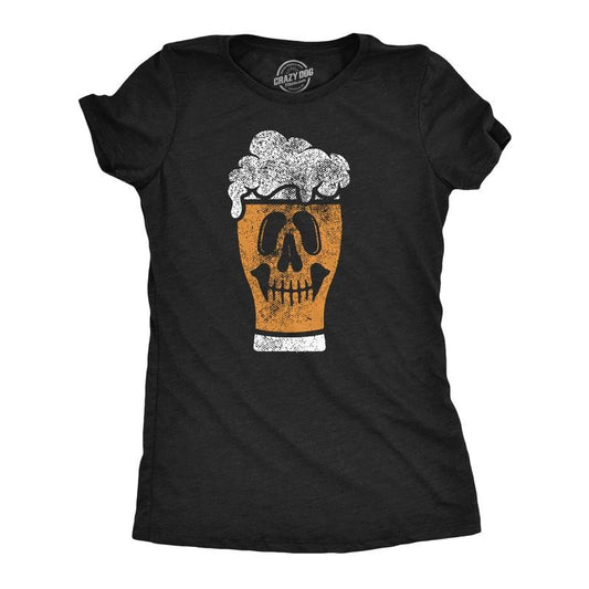 Womens Funny T Shirts Beer Glass Skull Drinking Graphic Tee For Ladies Funny Womens T Shirts Cute Slimming Top Comfortable Soft Womenswear Drinking Tops for Women Funny Beer Top Women's Novelty Tees Black -