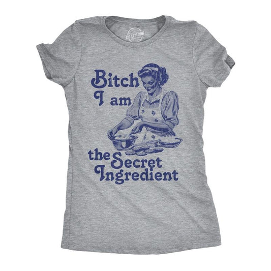Womens Funny T Shirts Bitch I Am The Secret Ingredient Sarcastic Baking Graphic Novelty Tee For Ladies Funny Womens T Shirts Cute Slimming Top Comfortable Soft Womenswear Sarcastic Tops for Women Light Grey