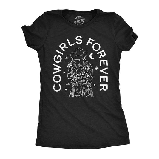 Womens Funny T Shirts Cowgirls Forever Sarcastic Western Graphic Novelty Tee For Ladies Funny Womens T Shirts Cute Slimming Top Comfortable Soft Womenswear Funny Sarcastic Top Women's Novelty Tees Black -
