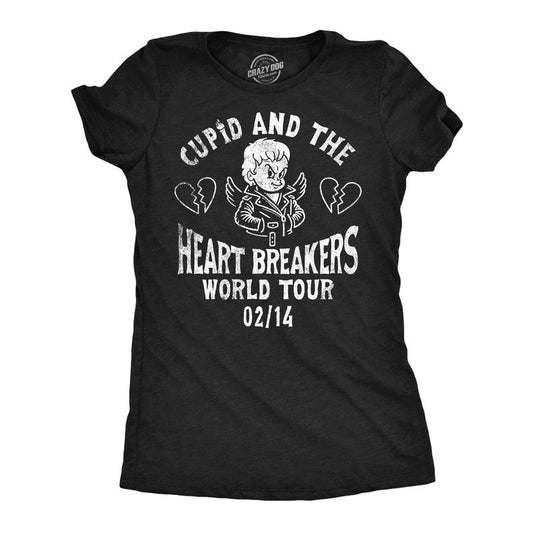 Womens Funny T Shirts Cupid And The Heart Breakers Sarcastic Valentines Day Graphic Novelty Tee For Ladies Funny Womens T Shirts Cute Slimming Top Comfortable Soft Womenswear Love Tops for Women Funny Black -