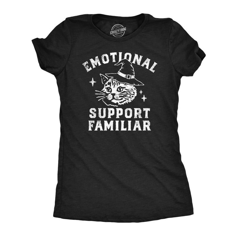 Womens Funny T Shirts Emotional Support Familiar Sarcastic Halloween Graphic Tee For Ladies Funny Womens T Shirts Cute Slimming Top Comfortable Soft Womenswear Halloween Tops for Women Funny Cat Top Black -