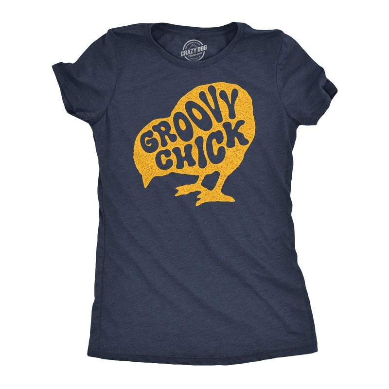 Womens Funny T Shirts Groovy Chick Sarcastic Easter Graphic Novelty Tee For Ladies Funny Womens T Shirts Cute Slimming Top Comfortable Soft Womenswear Easter Tops for Women Funny Sarcastic Top Women's Navy -