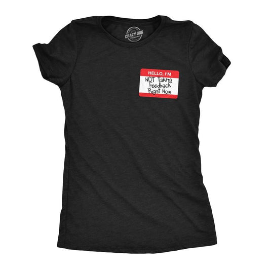 Womens Funny T Shirts Hello Im Not Taking Feedback Right Now Sarcastic Name Tag Graphic Novelty Tee For Ladies Funny Womens T Shirts Cute Slimming Top Comfortable Soft Womenswear Funny Sarcastic Top Black -