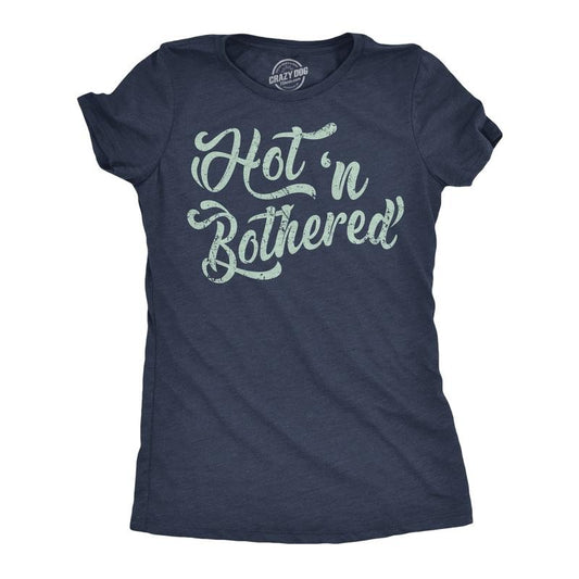 Womens Funny T Shirts Hot N Bothered Sarcastic Graphic Novelty Tee For Ladies Funny Womens T Shirts Cute Slimming Top Comfortable Soft Womenswear Funny Sarcastic Top Women's Novelty Tees Navy - Hot