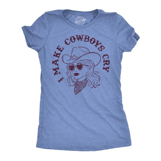 Womens Funny T Shirts I Make Cowboys Cry Sarcastic Western Graphic Novelty Tee For Ladies Funny Womens T Shirts Cute Slimming Top Comfortable Soft Womenswear Funny Sarcastic Top Women's Novelty Tees Light Blue