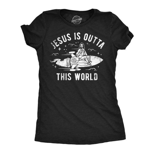 Womens Funny T Shirts Jesus Is Outta This World Sarcastic Easter Tee For Ladies Funny Womens T Shirts Cute Slimming Top Comfortable Soft Womenswear Easter Tops for Women Funny Religious Top Women's Black -