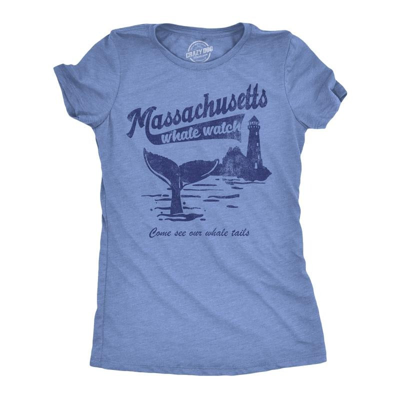 Womens Funny T Shirts Massachusetts Whale Watch Sarcastic Graphic Novelty Tee For Ladies Funny Womens T Shirts Cute Slimming Top Comfortable Soft Womenswear Sarcastic Tops for Women Funny Animal Top Light Blue
