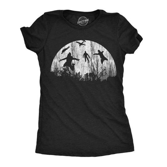 Womens Funny T Shirts Moon Skydivers Novelty Graphic Tee For Ladies Funny Womens T Shirts Cute Slimming Top Comfortable Soft Womenswear Funny Space Top Women's Novelty Tees Black -