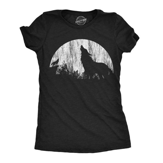 Womens Funny T Shirts Moon Wolves Novelty Graphic Tee For Ladies Funny Womens T Shirts Cute Slimming Top Comfortable Soft Womenswear Funny Animal Top Women's Novelty Tees Black -