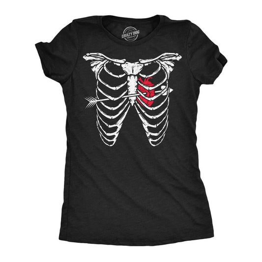 Womens Funny T Shirts Ribcage Arrow Heart Valentines Day Graphic Tee for Ladies Funny Womens T Shirts Cute Slimming Top Comfortable Soft Womenswear Love Tops for Women Funny Sarcastic Top Women's Black -