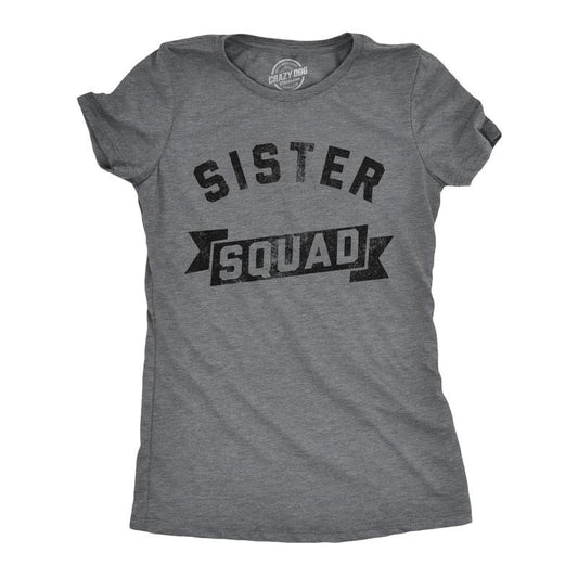 Womens Funny T Shirts Sister Squad Family Graphic Tee For Ladies Funny Womens T Shirts Cute Slimming Top Comfortable Soft Womenswear Funny Sister Top Women's Novelty Tees Dark Grey