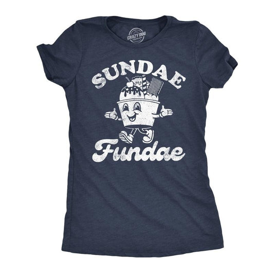 Womens Funny T Shirts Sunday Fundae Sarcastic Ice Cream Graphic Tee for Ladies Funny Womens T Shirts Cute Slimming Top Comfortable Soft Navy -