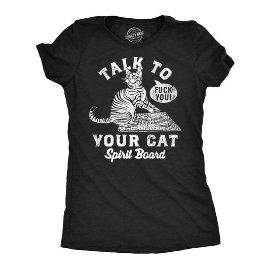 Womens Funny T Shirts Talk To Your Cat Spirit Board Sarcastic Kitten Graphic Tee For Ladies Funny Womens T Shirts Cute Slimming Top Comfortable Soft Womenswear Sarcastic Tops for Women Funny Cat Top Black -