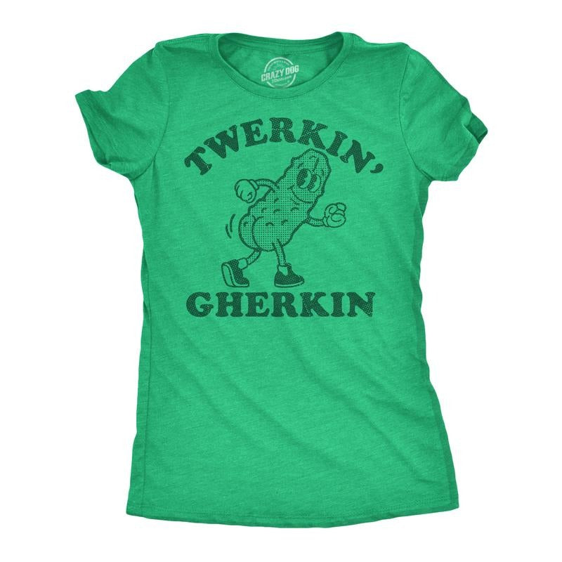 Womens Funny T Shirts Twerkin Gherkin Sarcastic Pickle Graphic Novelty Tee For Ladies Funny Womens T Shirts Cute Slimming Top Comfortable Soft Womenswear Sarcastic Tops for Women Funny Food Top Green -