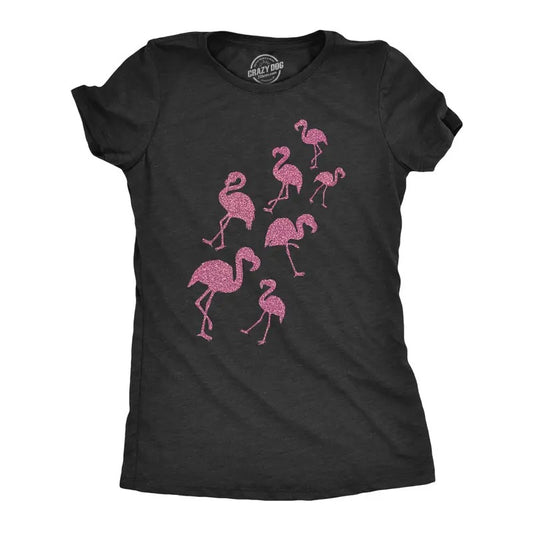 Womens Glitter Flamingos T Shirt Funny Cute Top Vacation Graphic Novelty Tee For Ladies Funny Womens T Shirts Cute Slimming Top Comfortable Soft Womenswear Summer Tops for Women Funny Animal Top Black