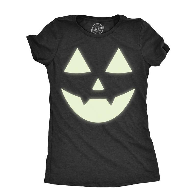 Womens Glow In The Dark Jack O Lantern T Shirt Funny Halloween Spooky Pumpkin Tee For Ladies Funny Womens T Shirts Cute Slimming Top Comfortable Soft Womenswear Halloween Tops for Women Women's Black -