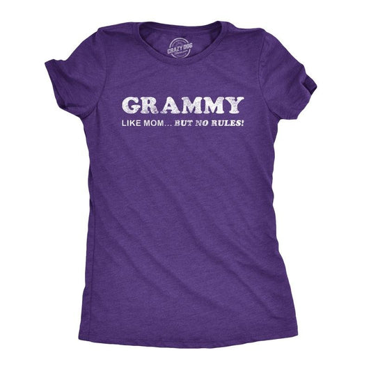 Womens Grammy Like Mom But No Rules T Shirt Funny Grandmother Tee Funny Womens T Shirts Cute Slimming Top Comfortable Soft Womenswear Purple