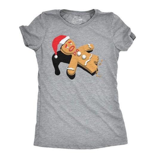 Womens Half-Eaten Gingerbread T Shirt Funny Christmas Cookies Tee Funny Womens T Shirts Cute Slimming Top Comfortable Soft Womenswear Christmas Tops for Women Funny Food Top Women's Novelty Tees Light Grey