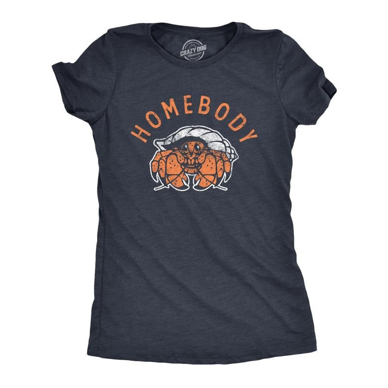 Womens Homebody T Shirt Funny Sarcastic Crab Shell Joke Tee for Ladies Funny Womens T Shirts Cute Slimming Top Comfortable Soft Womenswear Funny Animal Top Women's Novelty Tees Navy