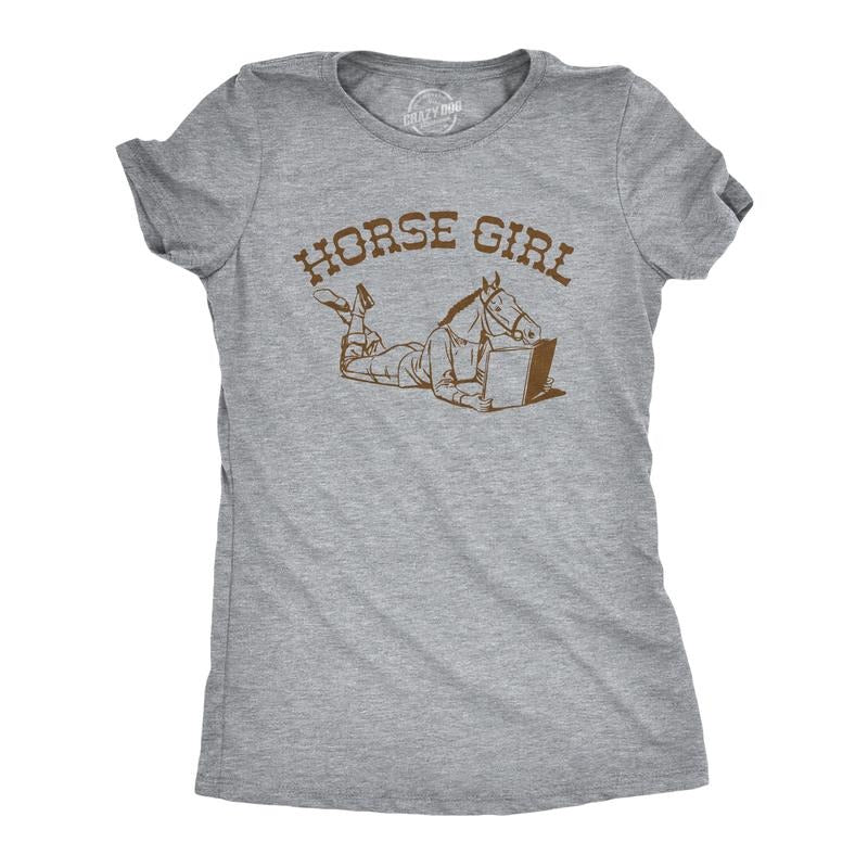 Womens Horse Girl T Shirt Funny Pony Riding Lovers Joke Tee for Ladies Funny Womens T Shirts Cute Slimming Top Comfortable Soft Womenswear Sarcastic Tops for Women Funny Animal Top Women's Novelty Light Grey