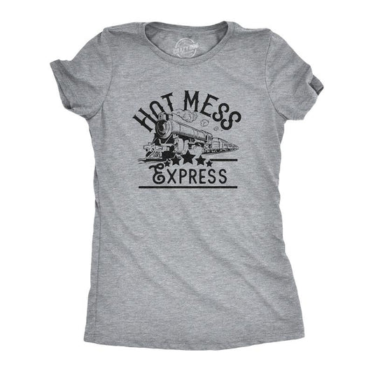 Womens Hot Mess Express T Shirt Funny Train Hangover Novelty Party Tee Funny Womens T Shirts Cute Slimming Top Comfortable Soft Womenswear Sarcastic Tops for Women Funny Drinking Top Women's Novelty Light Grey