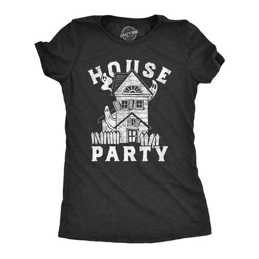 Womens House Party T Shirt Funny Halloween Creepy Haunted House Joke Tee for Ladies Funny Womens T Shirts Cute Slimming Top Comfortable Soft Womenswear Halloween Tops for Women Funny Sarcastic Top Black -