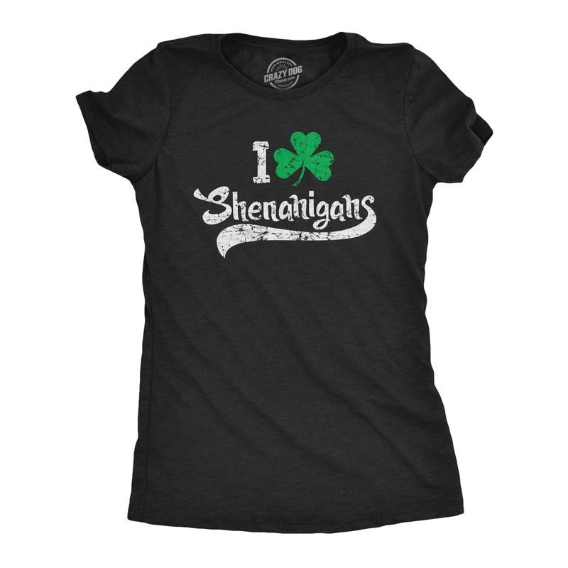 Womens I Clover Shenanigans T Shirt Funny Saint Patrick's Day Parade Graphic Novelty Tee For Ladies Funny Womens T Shirts...