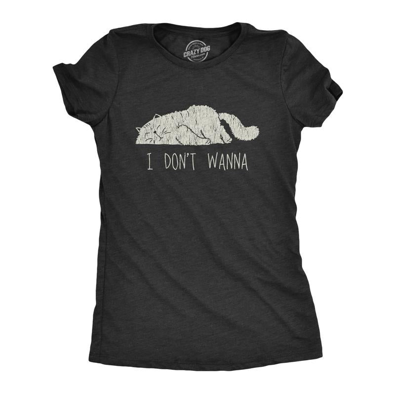 Womens I Don't Wanna T Shirt Funny Lazy Sleepy Cat Novelty Graphic Tee for Ladies Funny Womens T Shirts Cute Slimming Top Comfortable Soft Womenswear Funny Cat Top Women's Novelty Tees Black